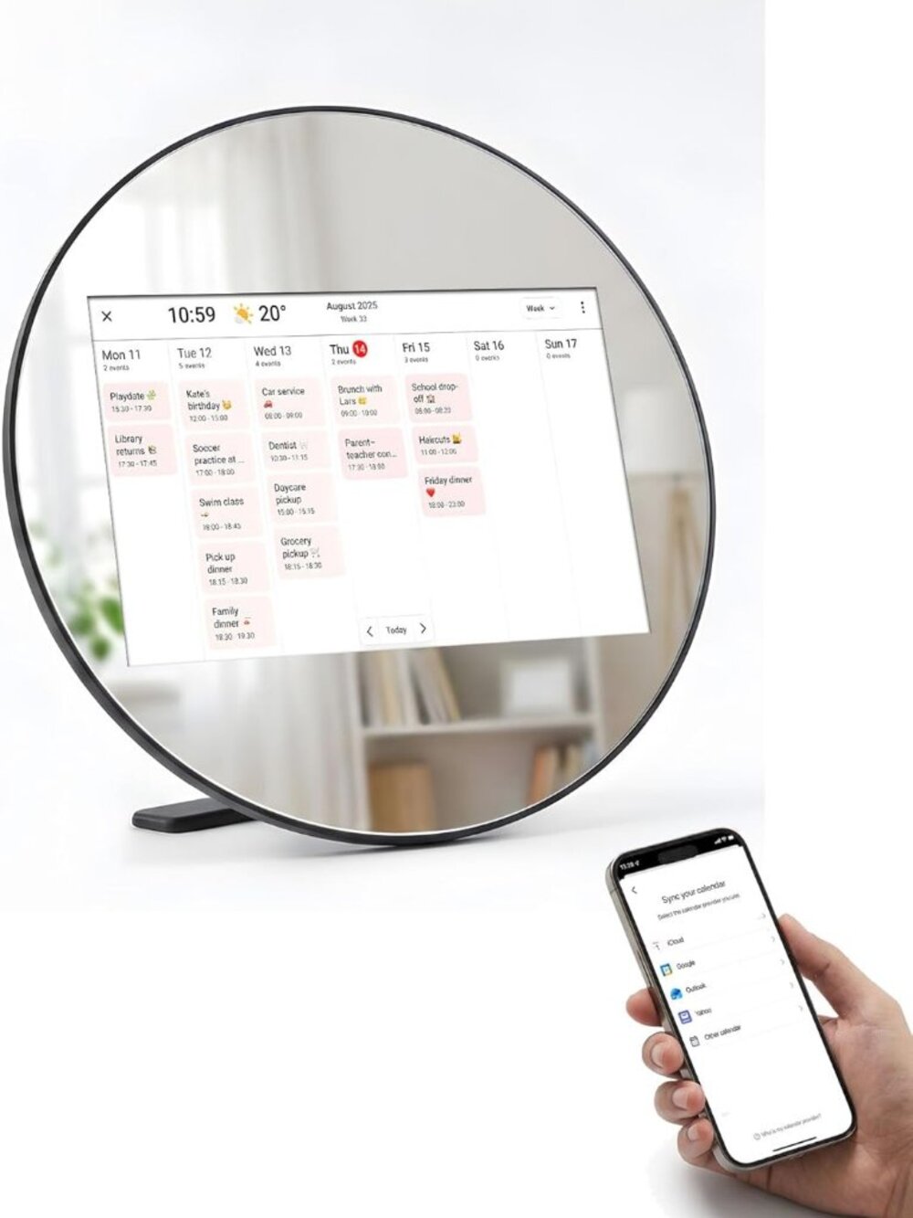 Frameo Digital Picture Frame WiFi Calendar 10.1" Mirror 3-in-1 Touchscreen Photo